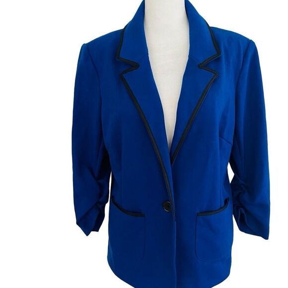 Laundry by Shelli Segal royal blue/ black trim Ponte knit blazer size 12. - Picture 3 of 8